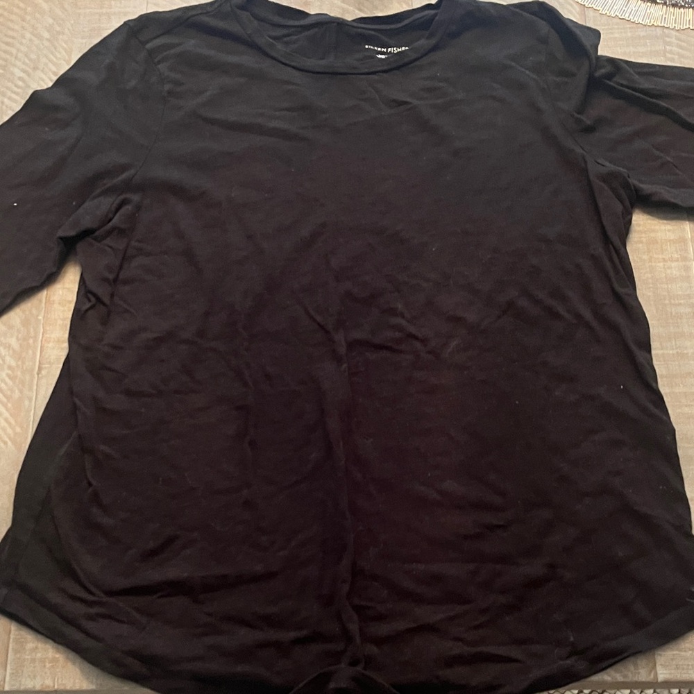 Eileen Fisher Womans Classic Black 3/4 Sleeve Tunic Tee